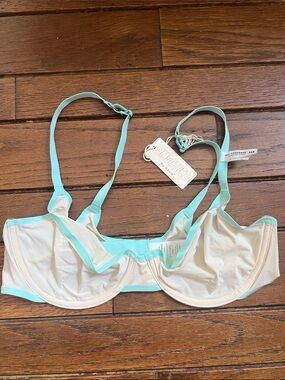 Aerie Cream Blue Trim SMOOTHEZ Mesh Unlined Underwire 34D NWT NEW WITH TAGS